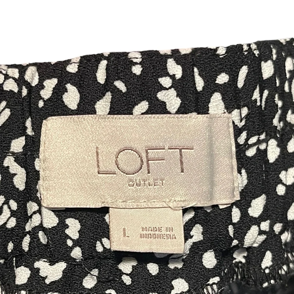 Loft Pull On Black And White Speckled Cropped Wide Leg Pant Size Large